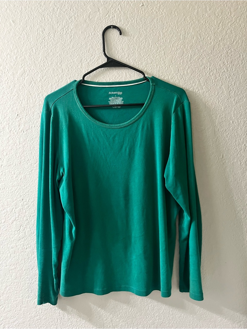 St. John's Bay Long-Sleeve Crew Neck Top in Teal Green